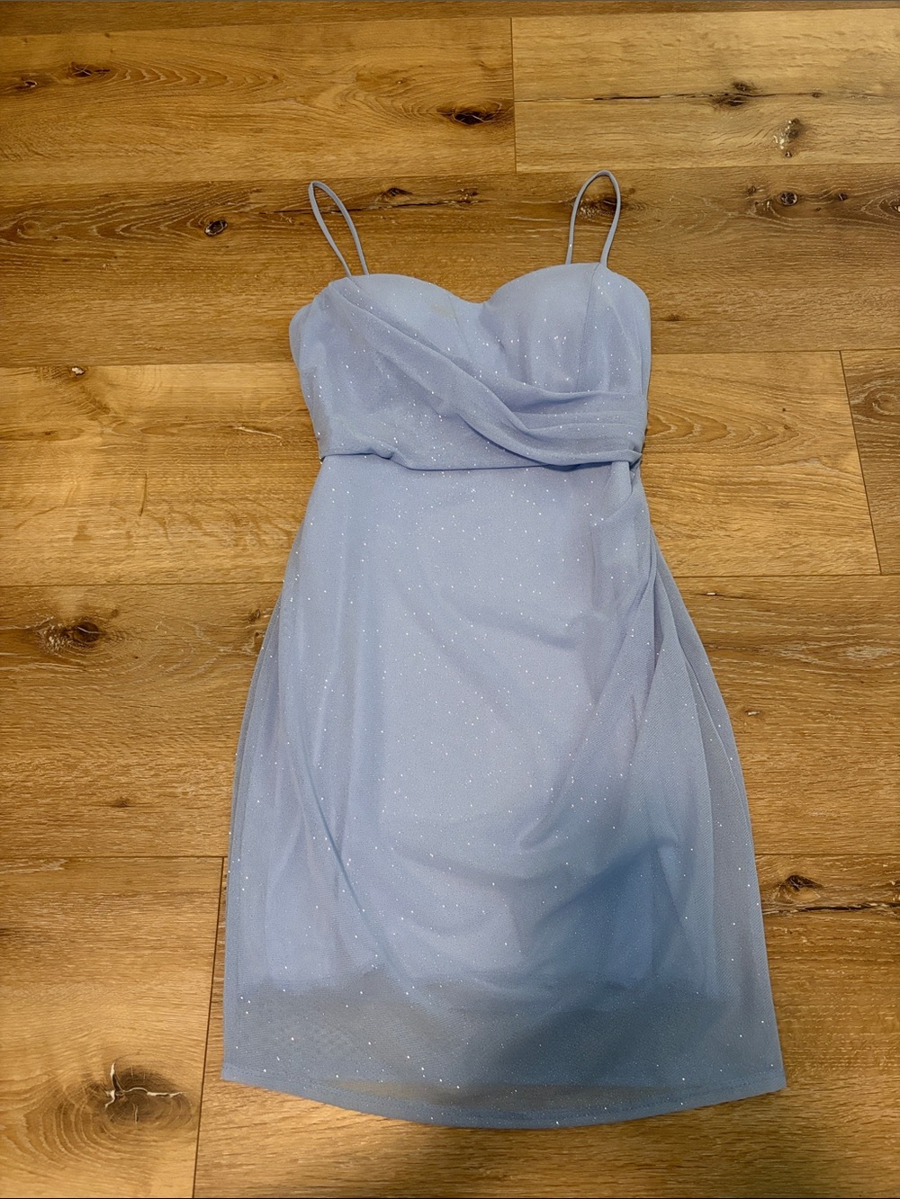 Sparkle Chiffon Spaghetti Strap Dress in Light Blue